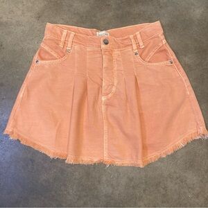 Pilcro Peach Denim Y2K Mini Skirt Fringe Pleated Button High Rise Size 2
